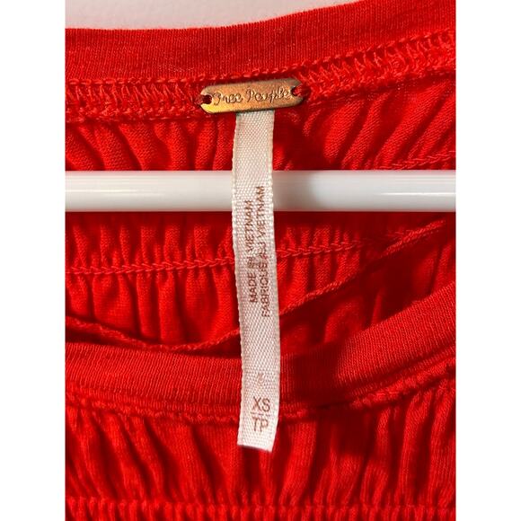 Free People Women's Linen Blend Smocked Dani Tee T Shirt Top Red Size XS‎ - Picture 9 of 12